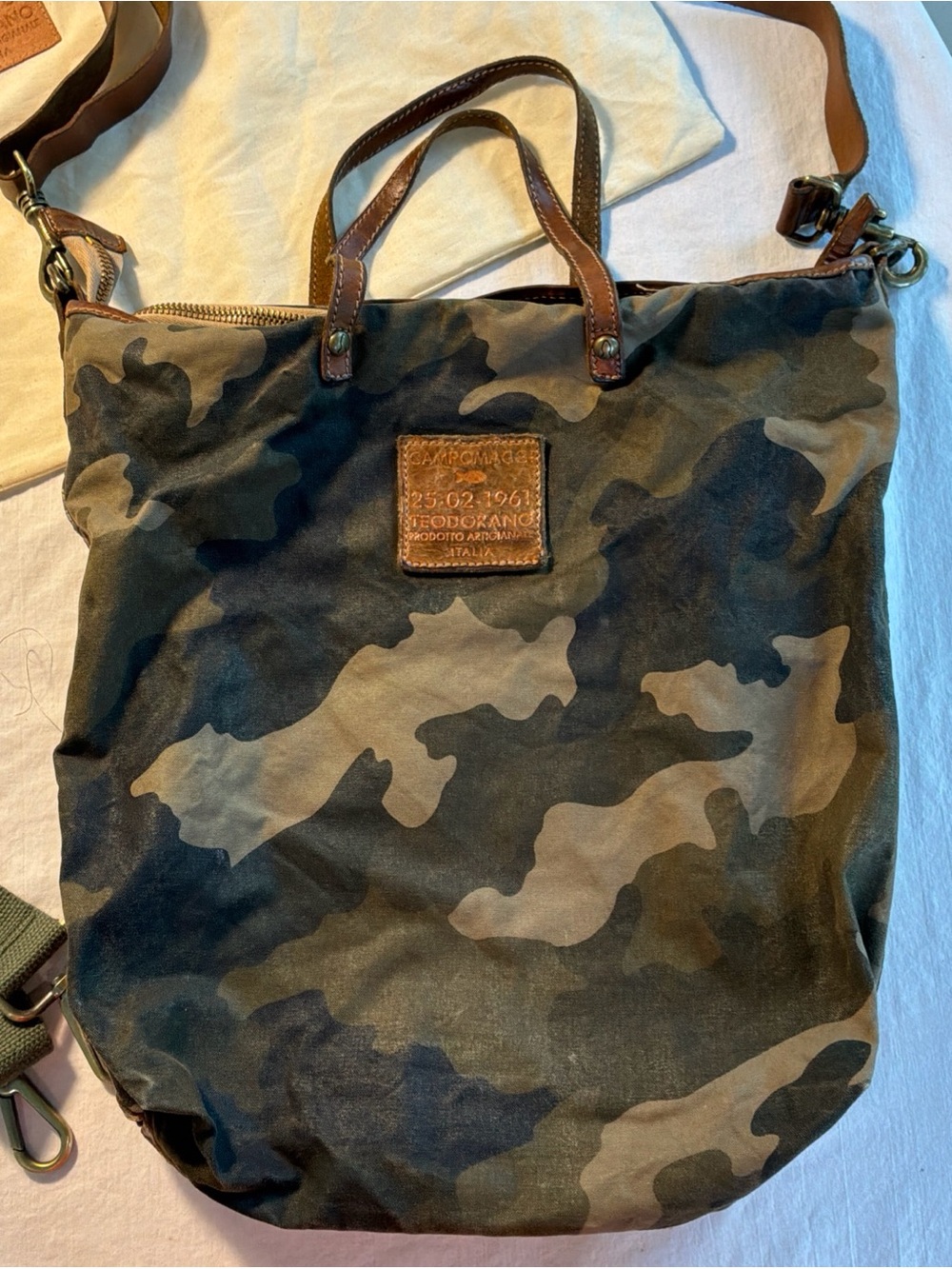 CAMPOMAGGI Teodorano Canvas Camoflage Shoulder Bag Purse ITALIA